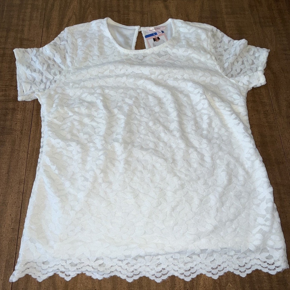 Teddi Rose‎ Womens Top  Lace Floral Stretch Short Sleeves White Large New